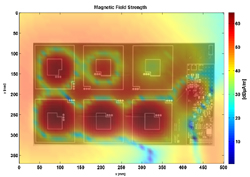 Nahfeld-Messung des magnetischen Feldes in einer Antennen-Matrix. Nahfeld-Messung des magnetischen Feldes in einer Antennen-Matrix.