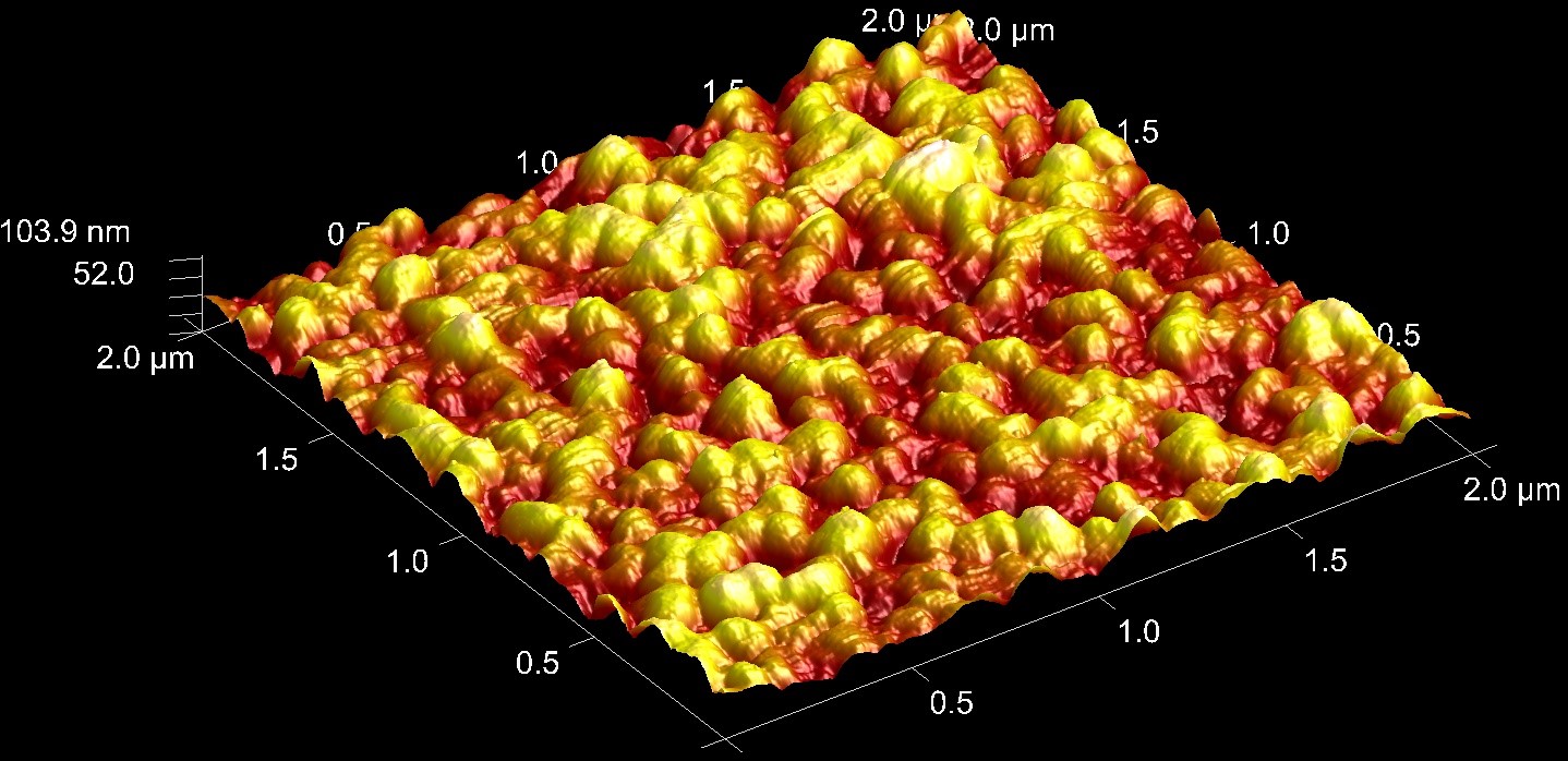 Rauheitsmessung einer Metalloberfläche nach der Abscheidung (Ra ~ 12 nm).