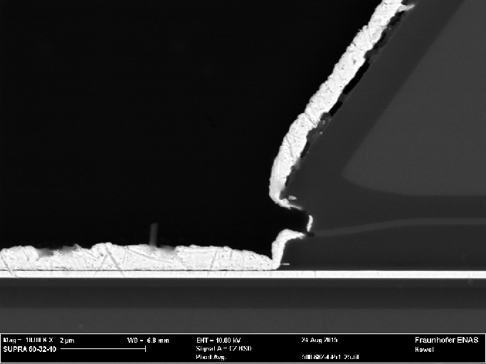 Identifikation von Technologie-Engpässen durch Querschnitts-SEM-Analyse der TSV-Metallisiserung.