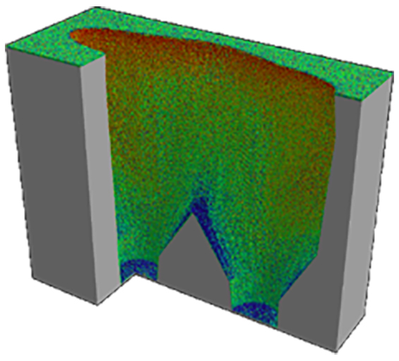 Simulationsmodell für die Barriere-Liner-Saatschichtabscheidung.