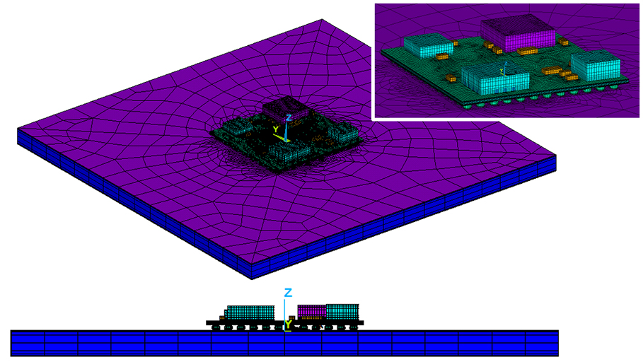 Finite-Element-Modell des USeP-Moduls mit Sensorbestückung.