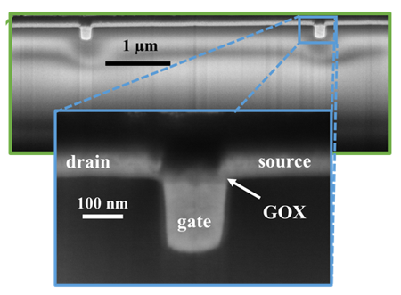 SEM cross section of CNT-FET for radio frequency applications.