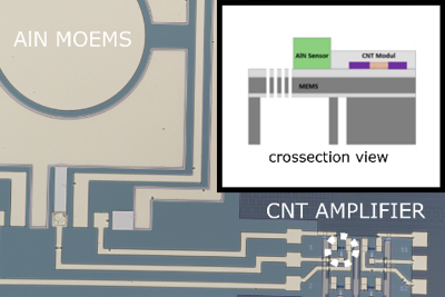 AlN sensor combined with CNT electronics - example of heterogeneous integration technology AlN sensor combined with CNT electronics - example of heterogeneous integration technology.