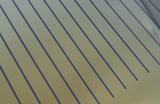 Printed graphene wires on wafer Printed graphene wires on wafer.
