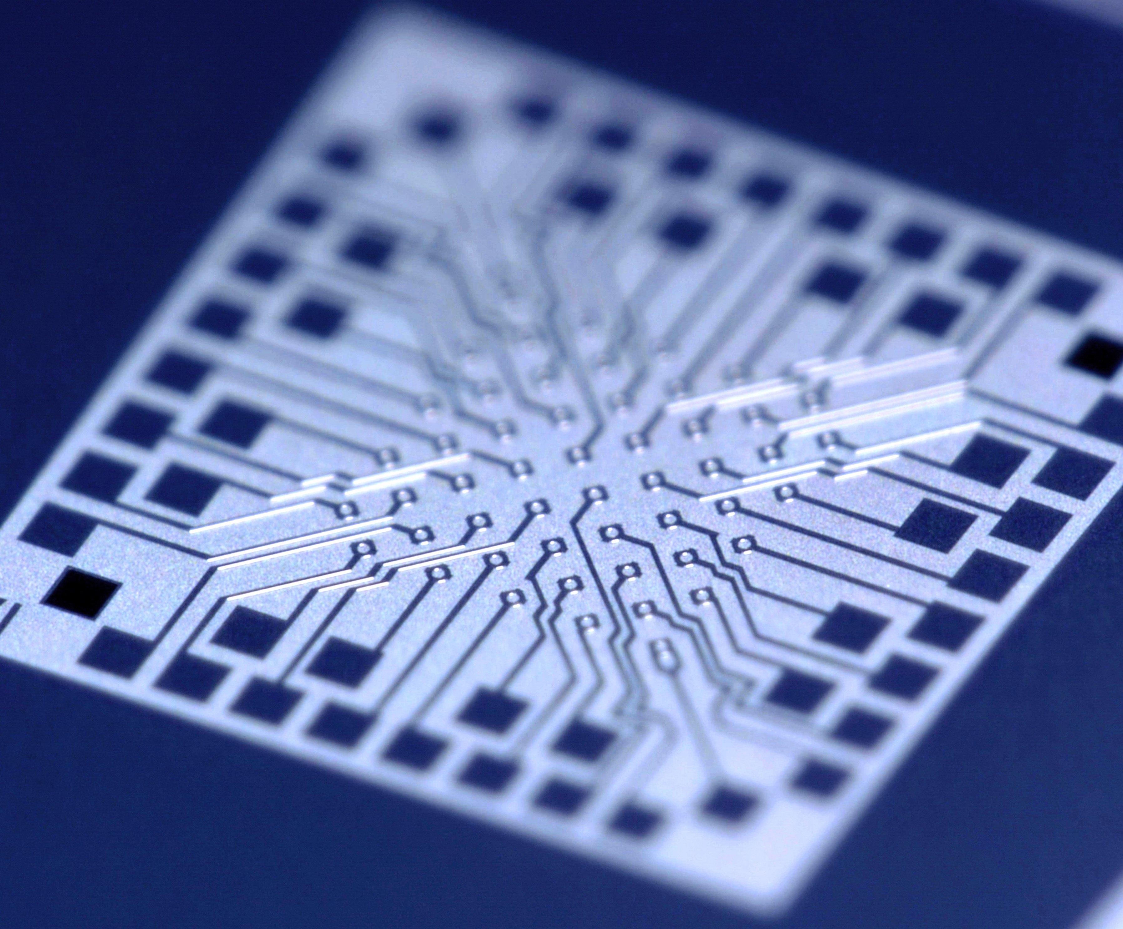 PMUT test chip with individually controllable transducer elements.