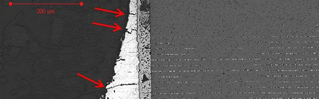 Characteristic initial damage at Innolot solder joint after 3 ½ years of thermal cycling (4800 field cycles).