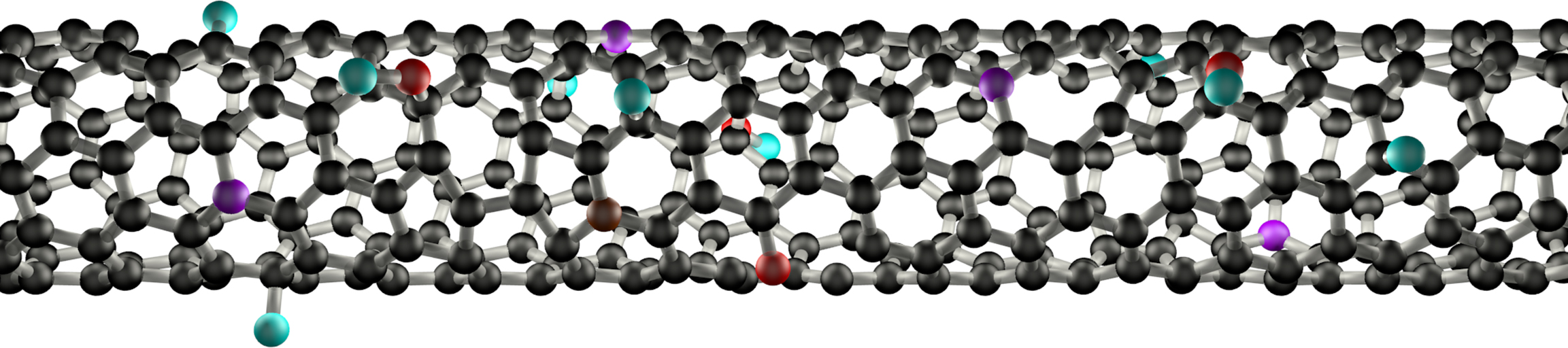 Schematic view of a carbon nanotube with defects. Schematic view of a carbon nanotube with defects.