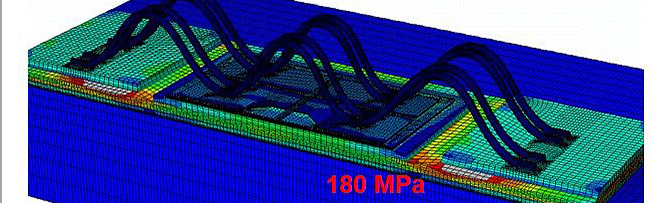 Mechanical stress as a result of temperature driven deformation at power on. Mechanical stress as a result of temperature driven deformation at power on.